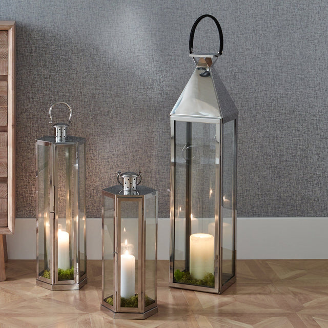 Ruma Silver Large Glass & Stainless Steel Lantern | Home Accents | Ruma