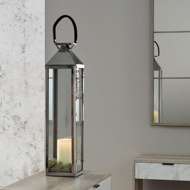 Ruma Shiny Nickel Steel & Glass Medium Lantern | Home Accents | Ruma