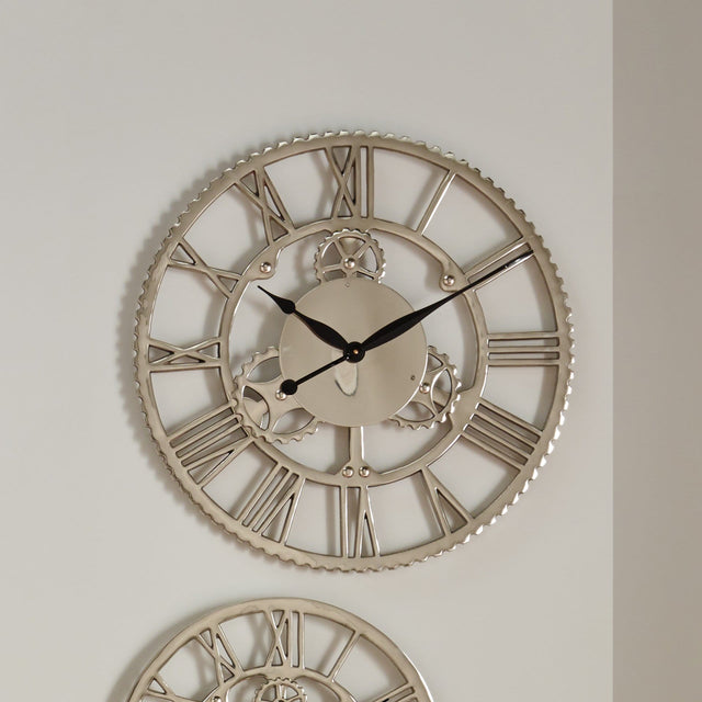 Ruma Shiny Nickel Cog Design Round Wall Clock Large | Home Accents | Ruma