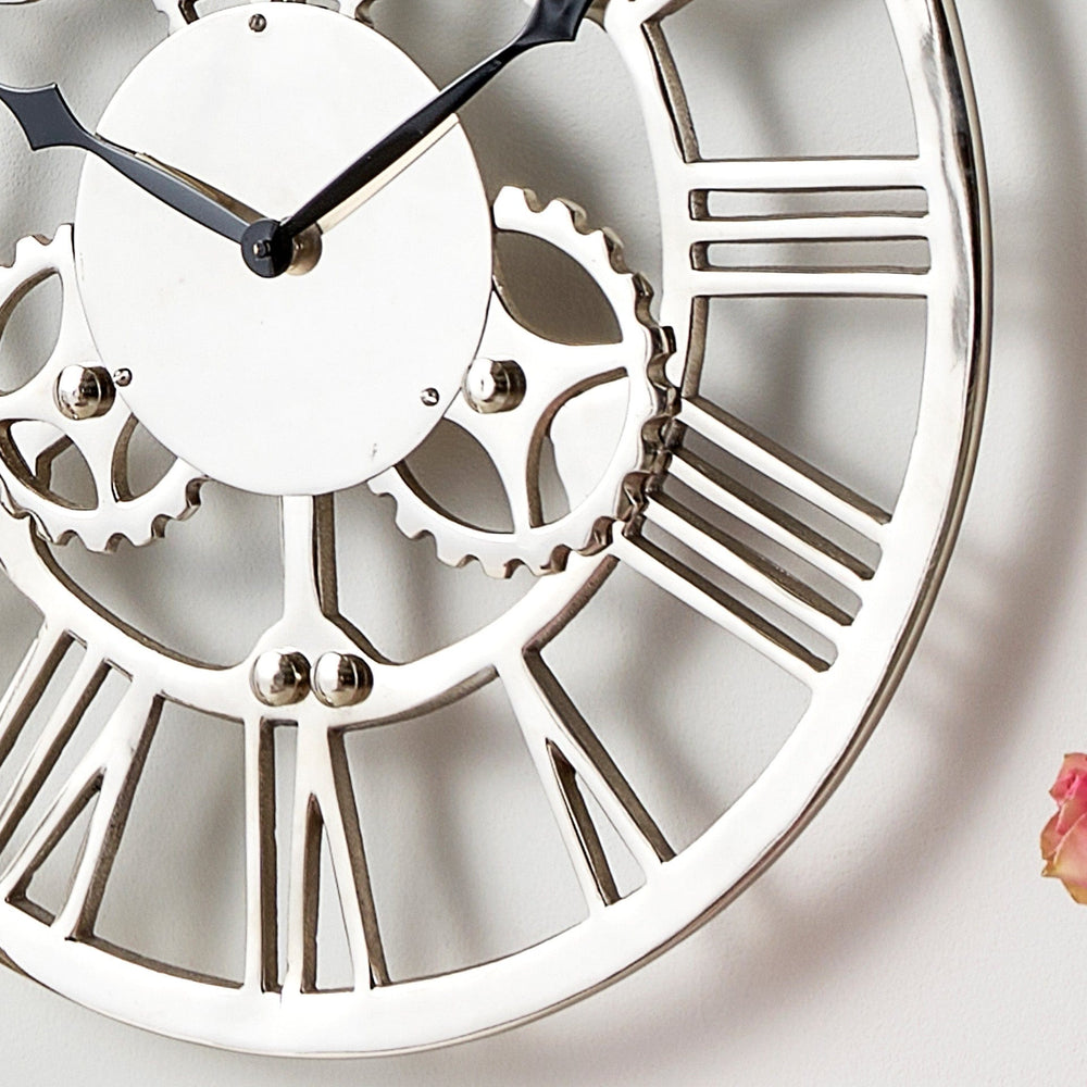 Ruma Shiny Nickel Cog Design Round Wall Clock Small | Home Accents | Ruma