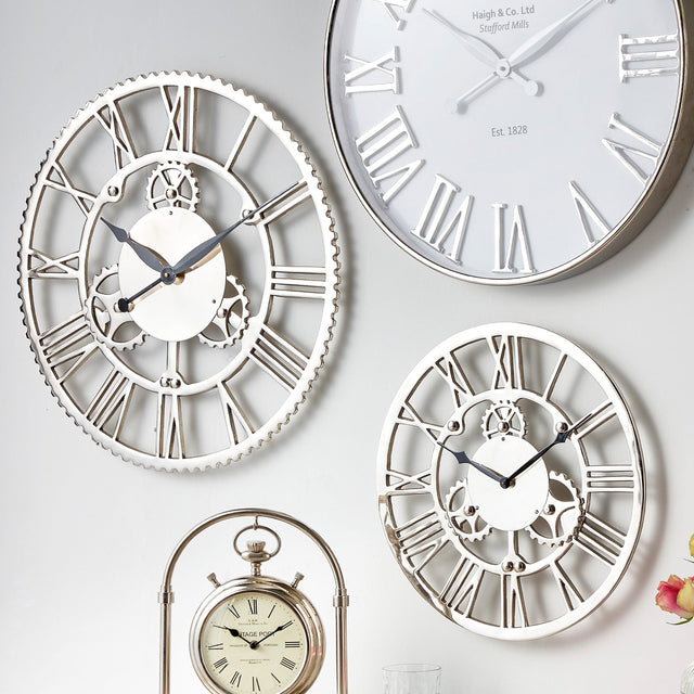 Ruma Shiny Nickel Cog Design Round Wall Clock Small | Home Accents | Ruma