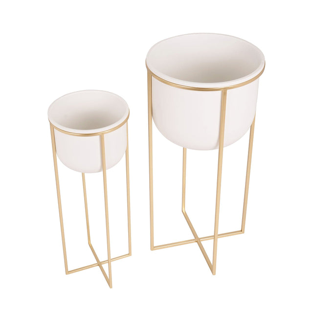 Ruma White & Gold Metal Set of 2 Planters | Furniture | Rūma