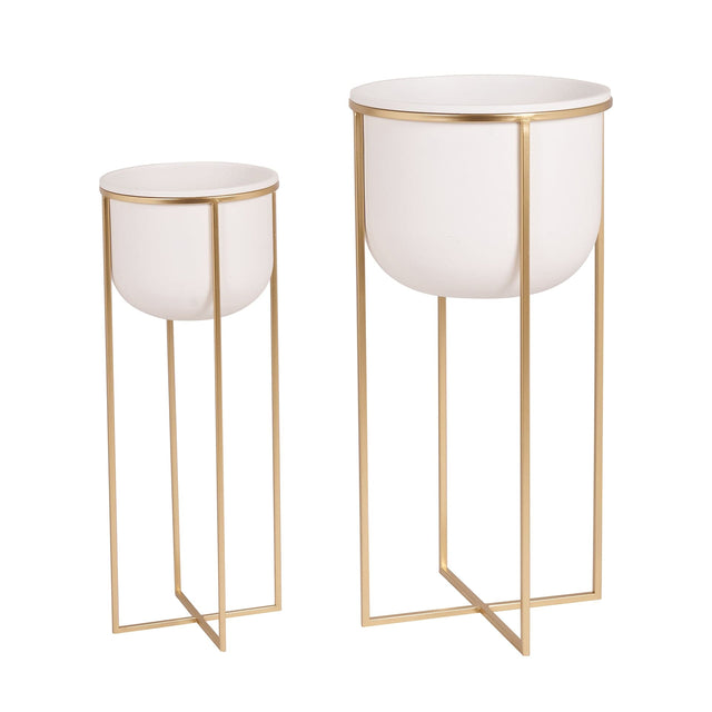 Ruma White & Gold Metal Set of 2 Planters | Furniture | Rūma