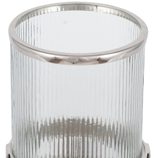 Ruma Silver Metal and Clear Textured Glass Hurricane | Home Accents | Rūma