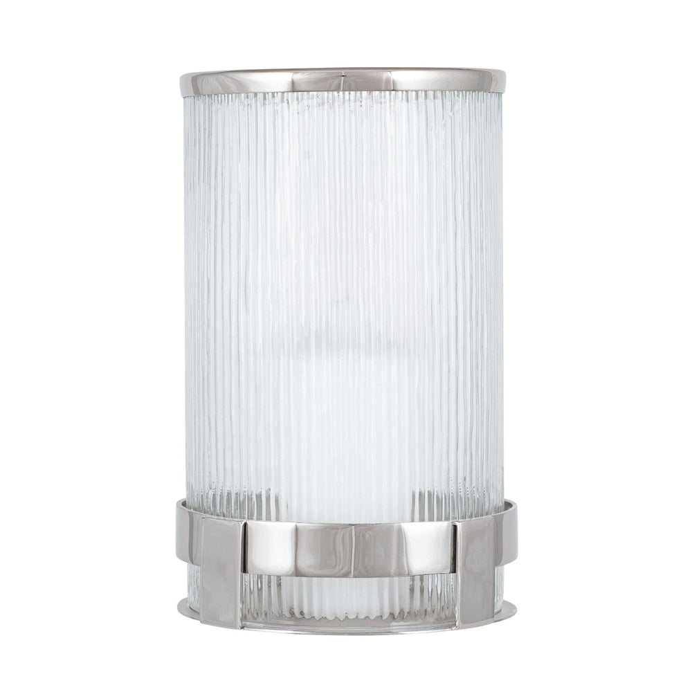 Ruma Silver Metal and Clear Textured Glass Tall Hurricane | Home Accents | Rūma