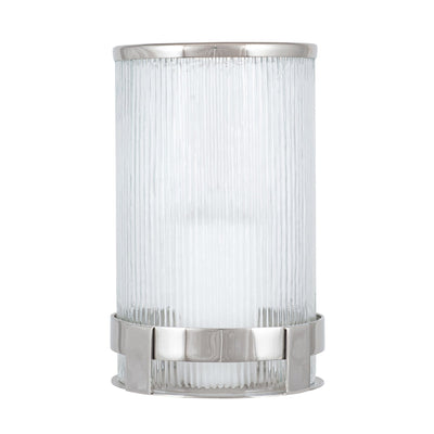 Ruma Silver Metal and Clear Textured Glass Tall Hurricane | Home Accents | Rūma