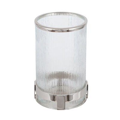Ruma Silver Metal and Clear Textured Glass Tall Hurricane | Home Accents | Rūma