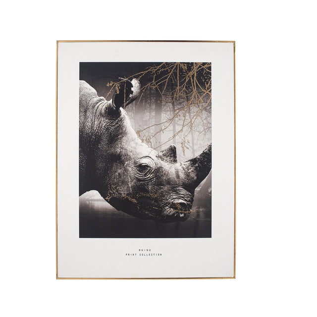 Ruma Rhino Print with Gold Detail  and Black Frame | Home Accents | Rūma