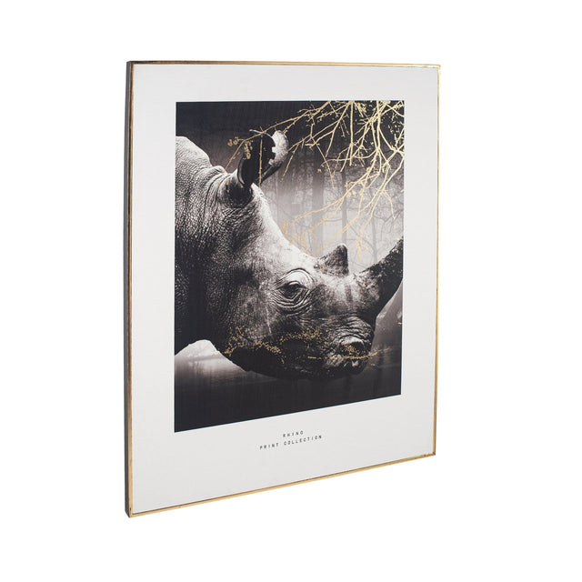 Ruma Rhino Print with Gold Detail  and Black Frame | Home Accents | Rūma