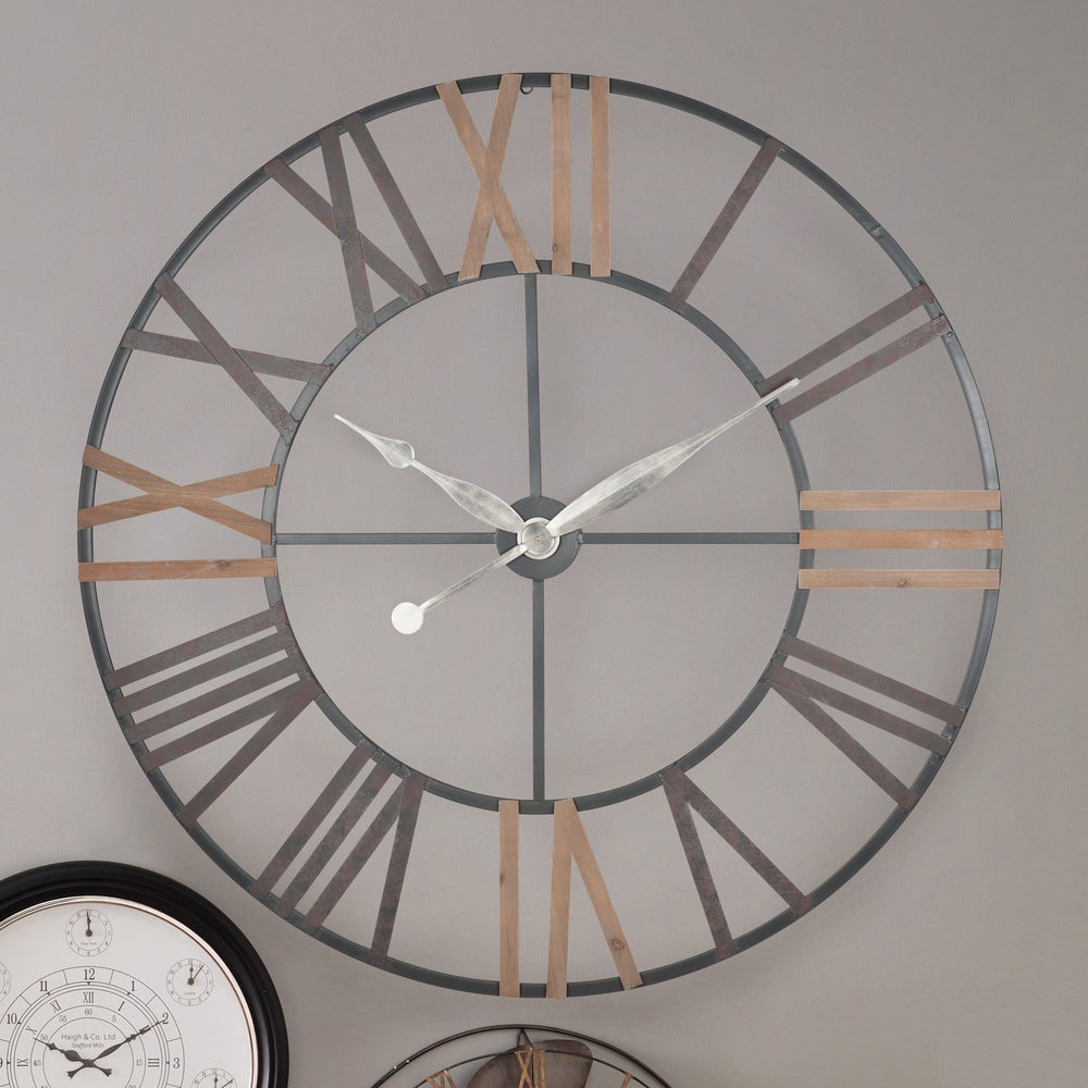 Ruma Grey Metal & Wood Round Skeleton Wall Clock | Home Accents | Ruma