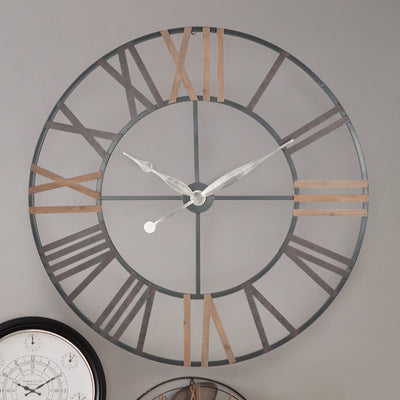 Ruma Grey Metal & Wood Round Skeleton Wall Clock | Home Accents | Ruma