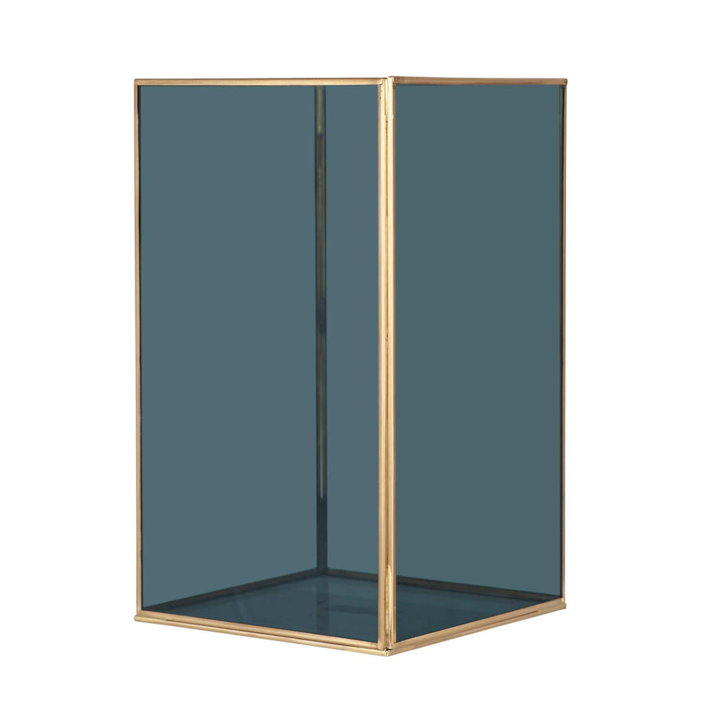 Ruma Smoked Glass and Brass Metal Large Square Hurricane | Home Accents | Rūma