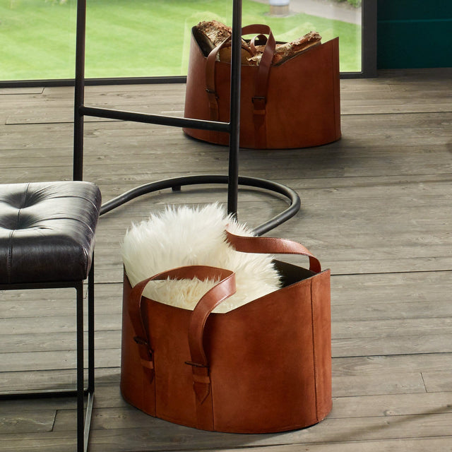 Ruma Vintage Brown Leather S/2 Handled Storage | Home Accents | Ruma