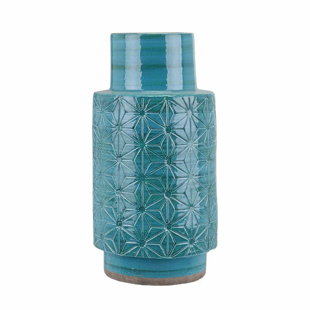 Saliya Aquamarine Stoneware Etch Detail Vase