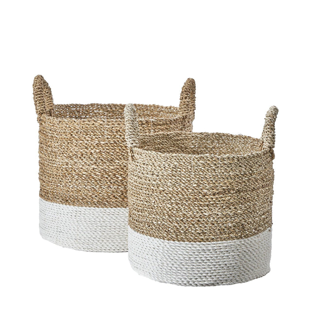 Ruma Banana Leaf Two Tone Set of  2 Natural and White Baskets | Home Accents | Rūma
