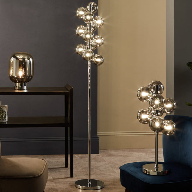 Ruma Smoke Glass Ball and Chrome Floor Lamp | Lighting | Ruma