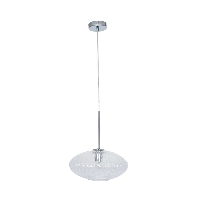 Ruma Clear Glass and Silver Ribbed Oval Pendant | Lighting | Rūma