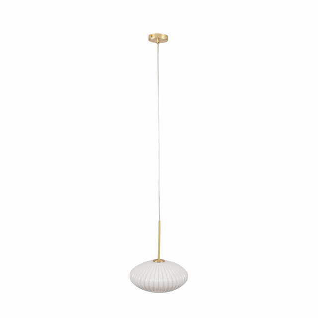 Ruma White Glass and Gold Ribbed Oval Pendant | Lighting | Rūma