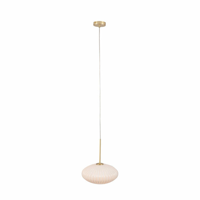 Ruma White Glass and Gold Ribbed Oval Pendant | Lighting | Rūma