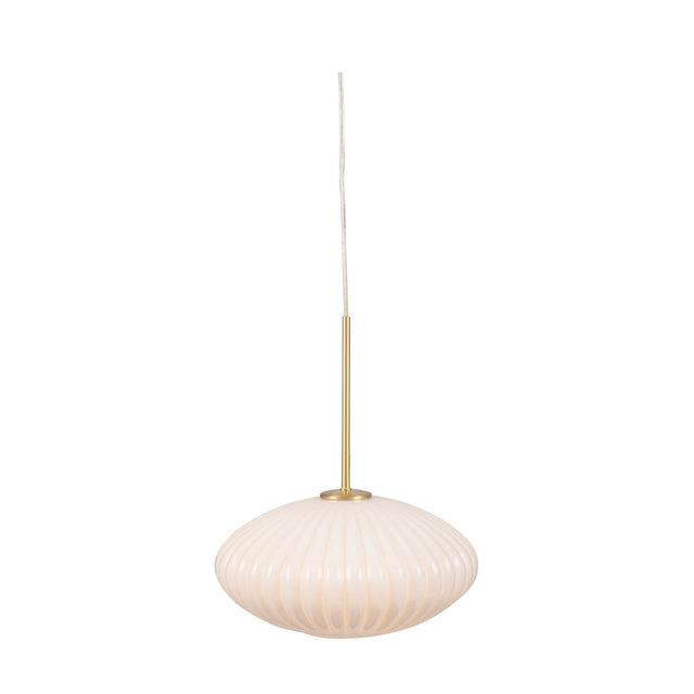 Ruma White Glass and Gold Ribbed Oval Pendant | Lighting | Rūma