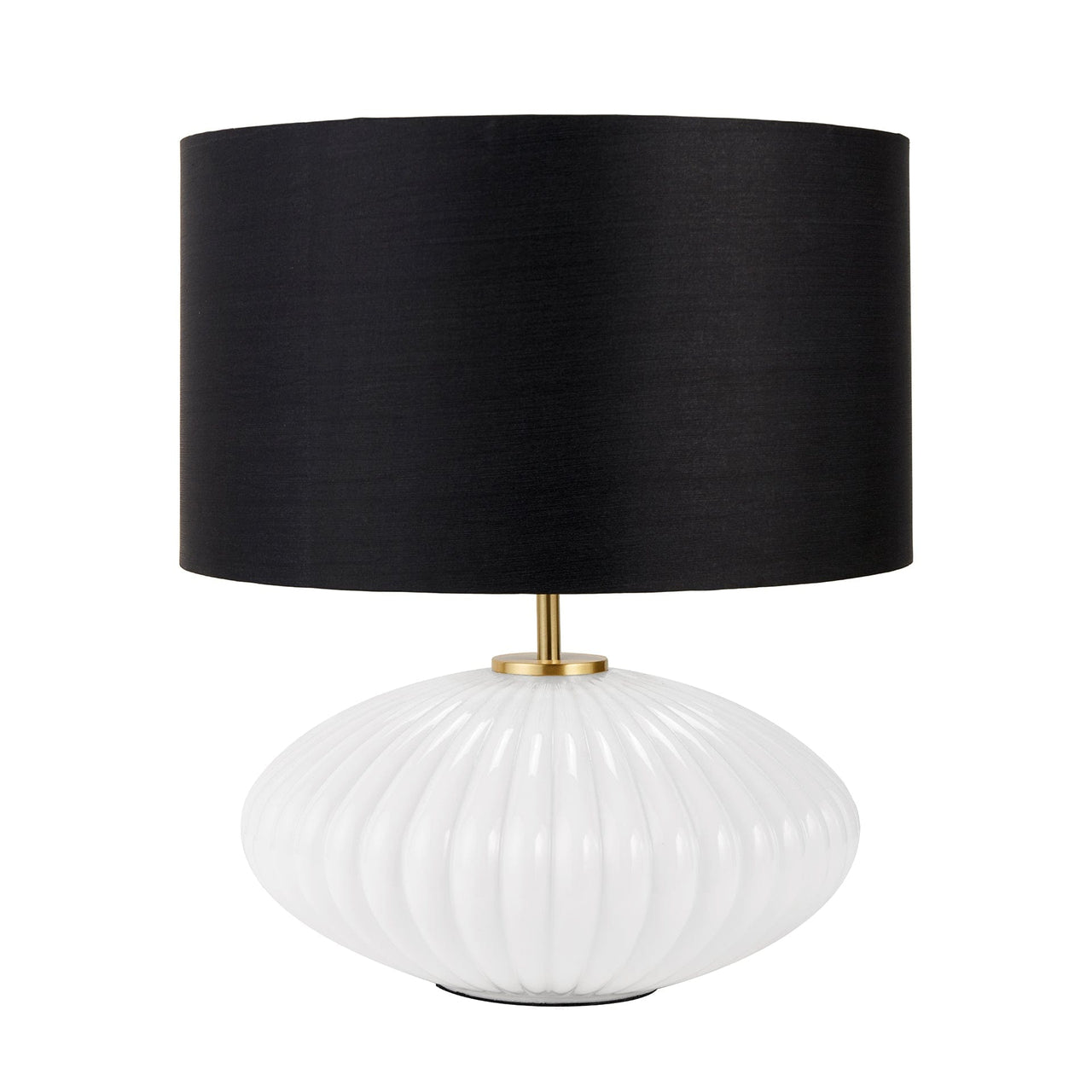 White Ribbed Glass & Gold Oval Table Lamp | Lighting | Rūma