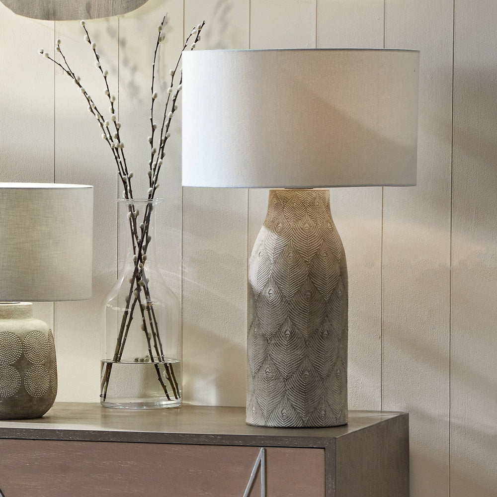 Matt Grey Feather Stoneware Table Lamp Lighting
