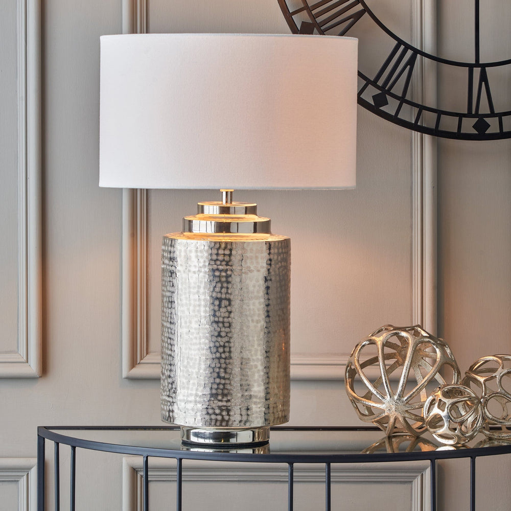 Silver Metal Textured Table Lamp Lighting