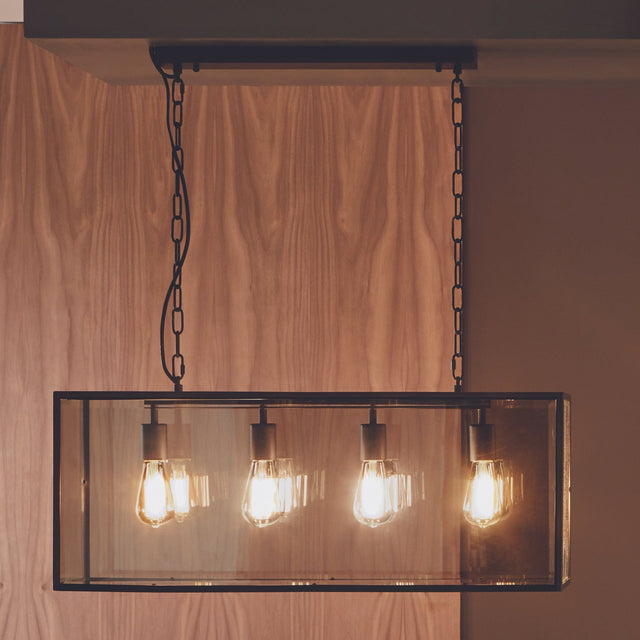 Ruma Matt Black Metal & Glass Four Bulb Pendant | Lighting | Ruma