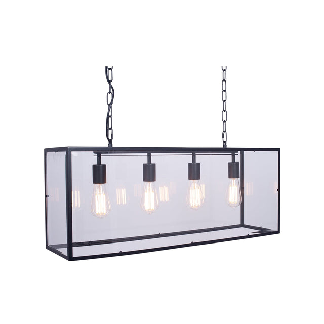 Ruma Matt Black Metal & Glass Four Bulb Pendant | Lighting | Ruma