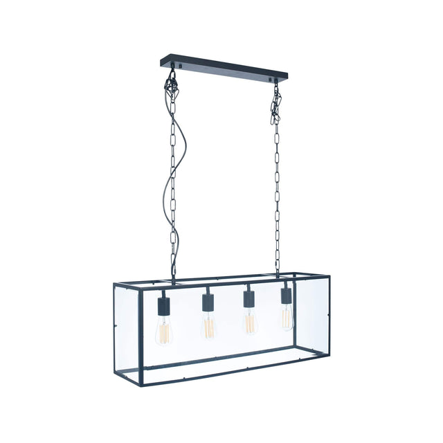 Ruma Matt Black Metal & Glass Four Bulb Pendant | Lighting | Ruma