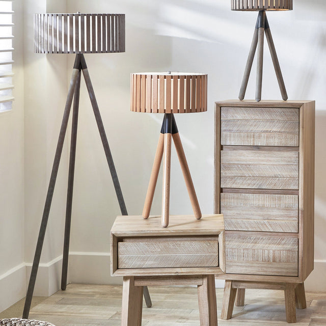 Ruma Grey Wash Wood Slat Floor Lamp | Lighting | Rūma