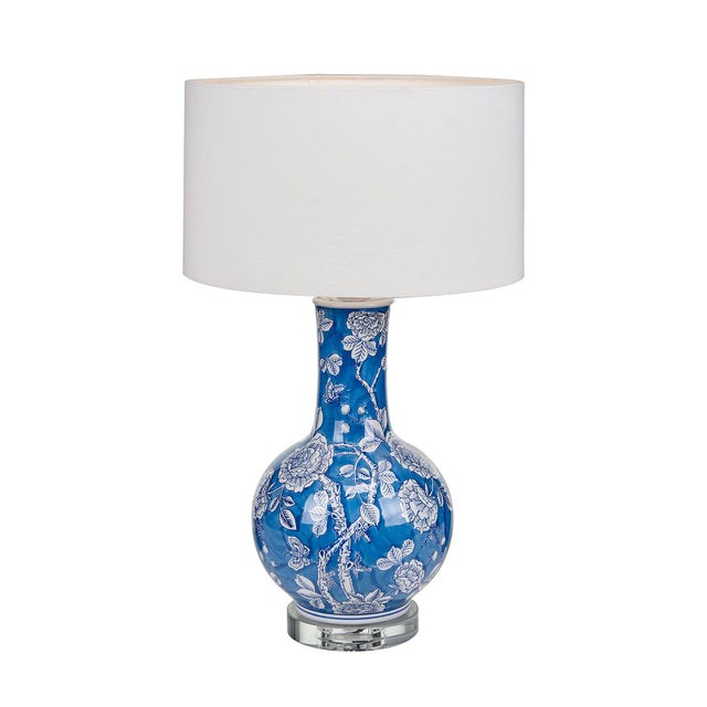 Ruma Blue and White Floral Ceramic with Crystal Table Lamp | Lighting | Rūma