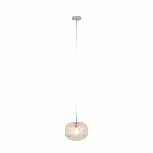 Ruma Clear Glass and Silver Ribbed Squoval Pendant | Lighting | Rūma