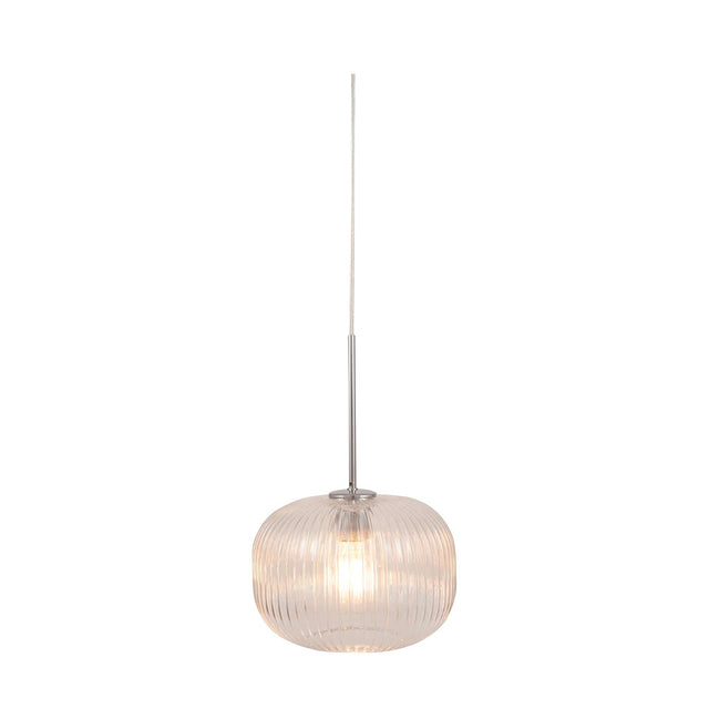 Ruma Clear Glass and Silver Ribbed Squoval Pendant | Lighting | Rūma