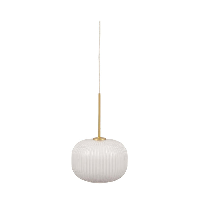 Ruma White Glass and Gold Ribbed Squoval Pendant | Lighting | Rūma