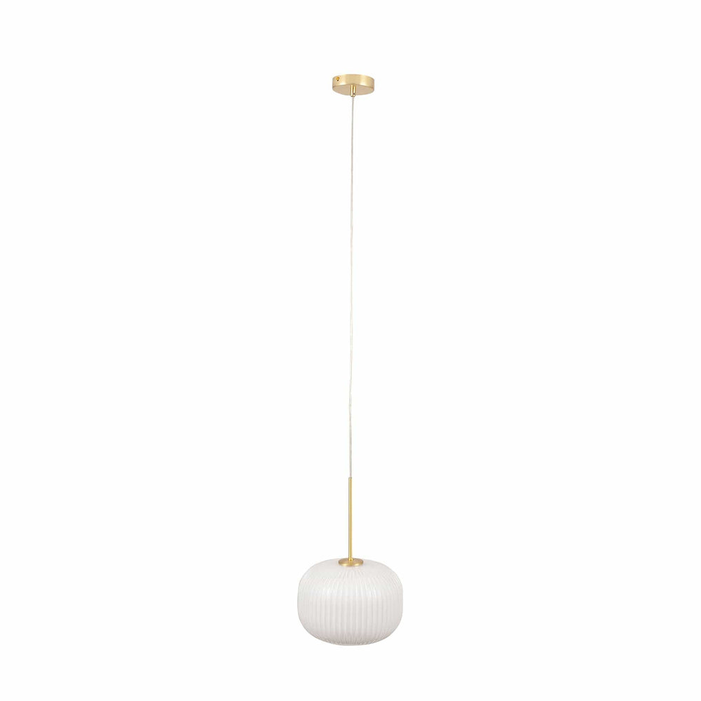 Ruma White Glass and Gold Ribbed Squoval Pendant | Lighting | Rūma
