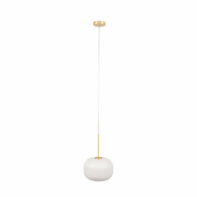 Ruma White Glass and Gold Ribbed Squoval Pendant | Lighting | Rūma