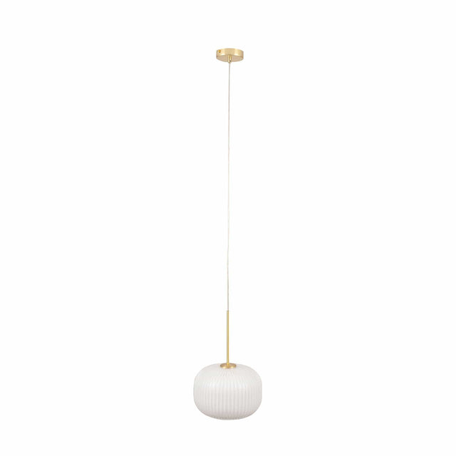 Ruma White Glass and Gold Ribbed Squoval Pendant | Lighting | Rūma