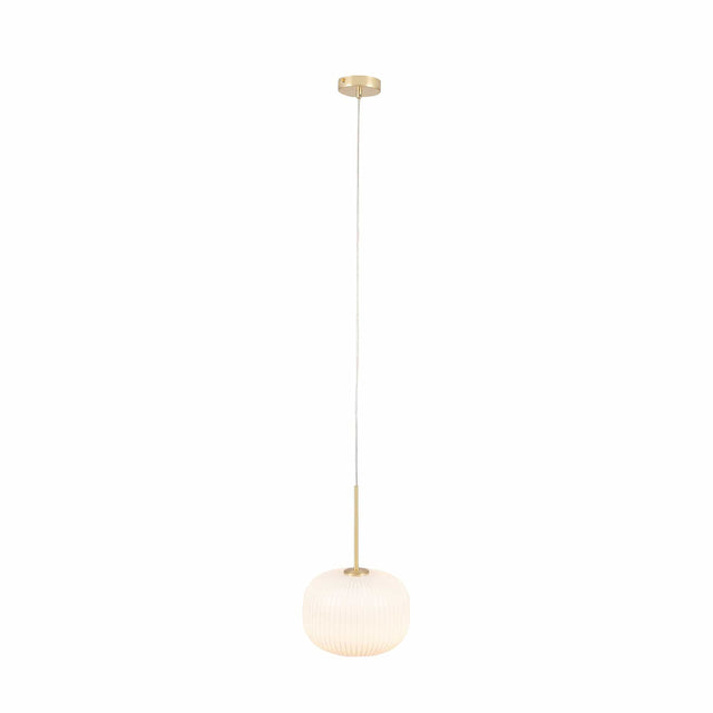 Ruma White Glass and Gold Ribbed Squoval Pendant | Lighting | Rūma