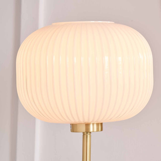 Ruma  White Ribbed Glass & Gold Floor Lamp | Lighting | Rūma