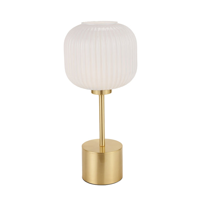 Ruma White Ribbed Glass & Gold Table Lamp | Lighting | Rūma