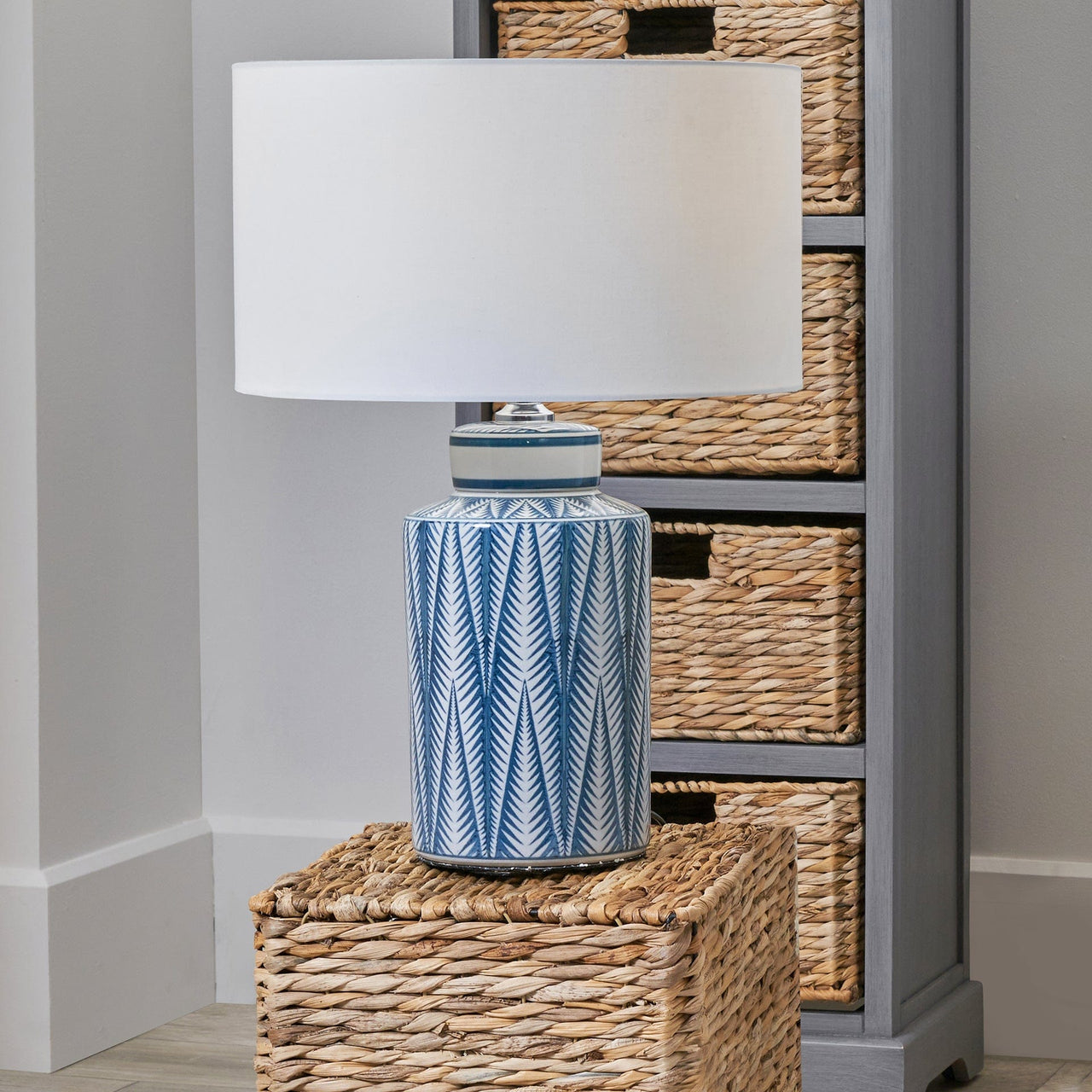 Blue and White Aztec Pattern Ceramic Table Lamp | Lighting
