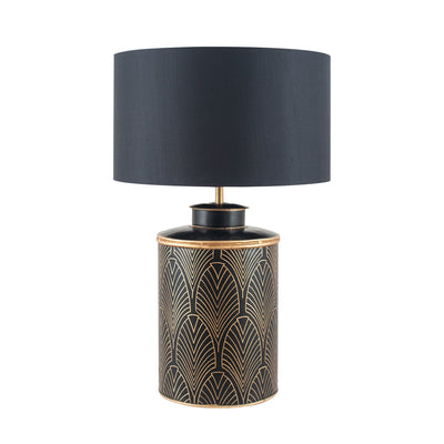 Ruma Black Geo Art Deco Hand Painted Table Lamp | Lighting | Ruma