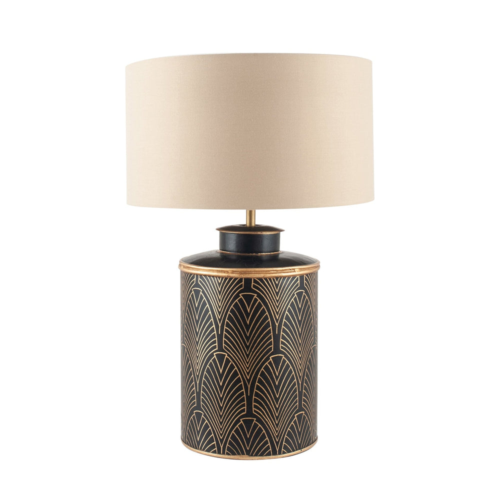 Ruma Black Geo Art Deco Hand Painted Table Lamp | Lighting | Ruma