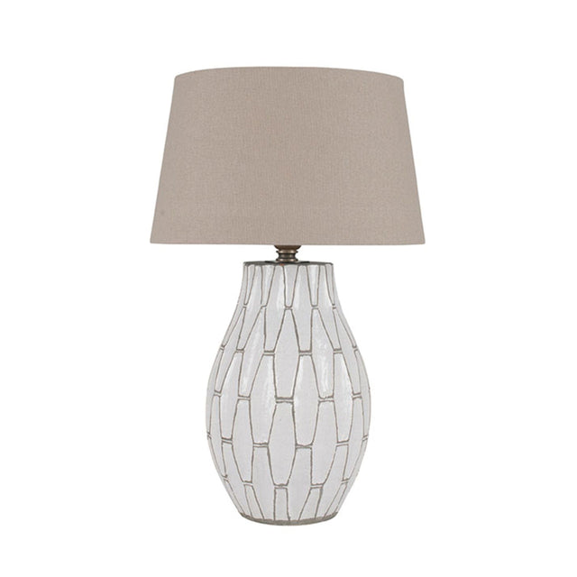 Ruma White Geometric Stoneware Table Lamp | Lighting | Rūma