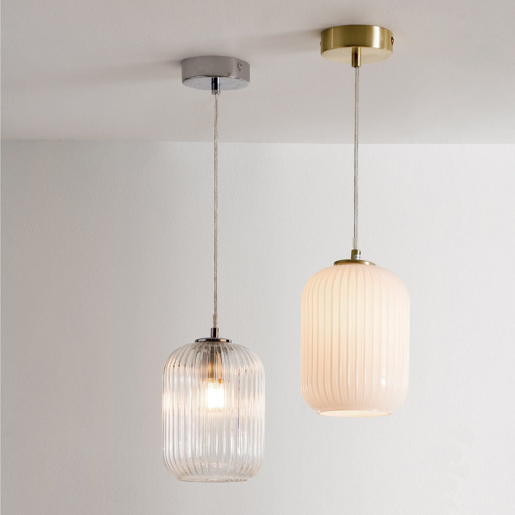 White Ribbed Glass Pendant | Lighting