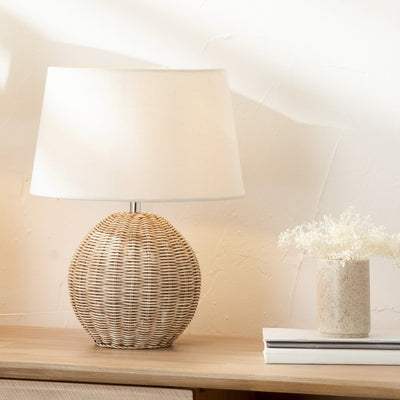 Manila Small Rattan Cream Wash Bedside Table Lamp Set Of 2