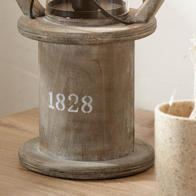 Ruma Antique Grey Wood Oil Lantern Table Lamp | Table Lamps | Rūma