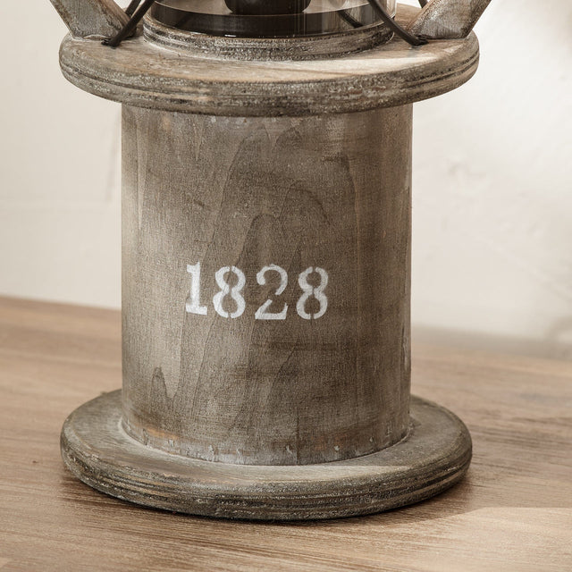 Ruma Antique Grey Wood Oil Lantern Table Lamp | Table Lamps | Rūma