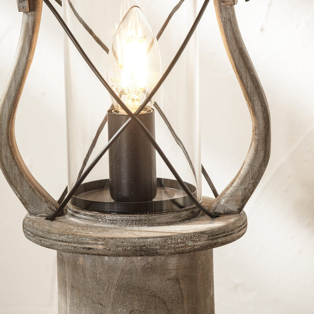 Ruma Antique Grey Wood Oil Lantern Table Lamp | Table Lamps | Rūma